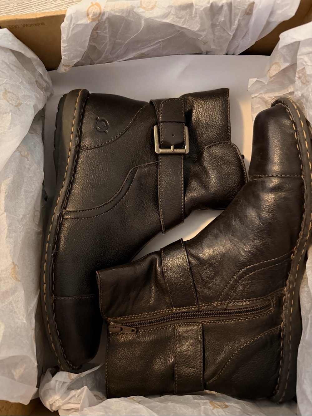 Previously loved Born Dark Brown Leather Women's Ankle Booties with Buckle